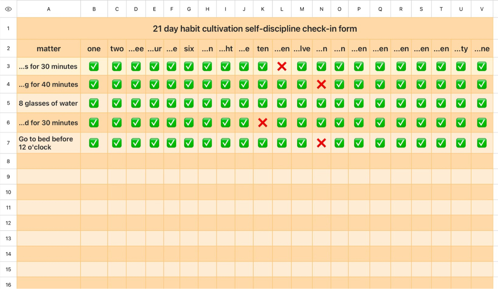 Self discipline check-in form